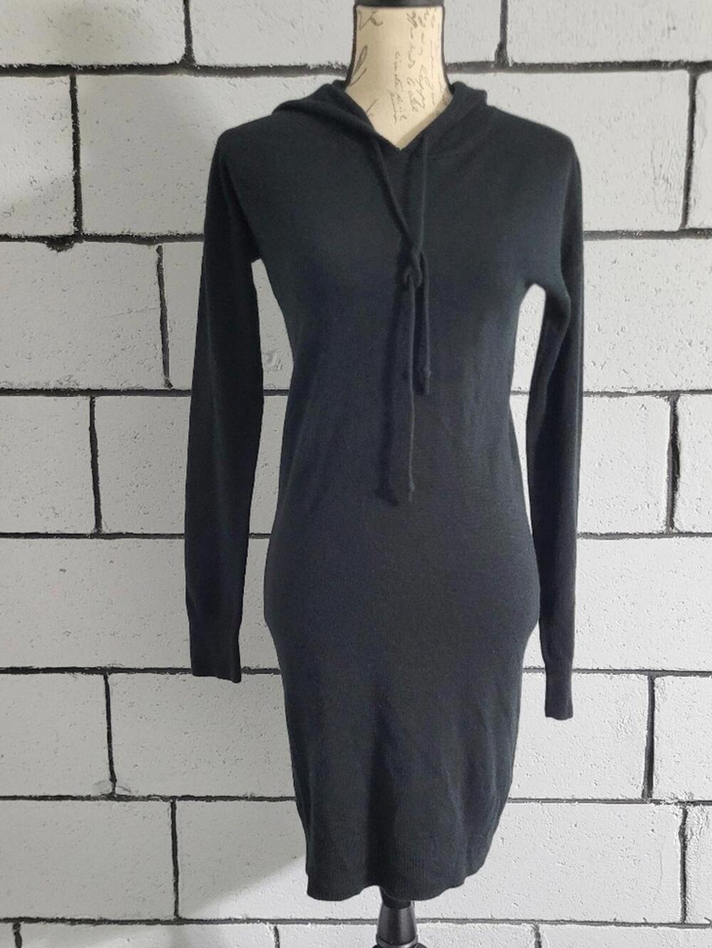 BCBG Black Hooded Long-Sleeve Knit Dress Sz XS
